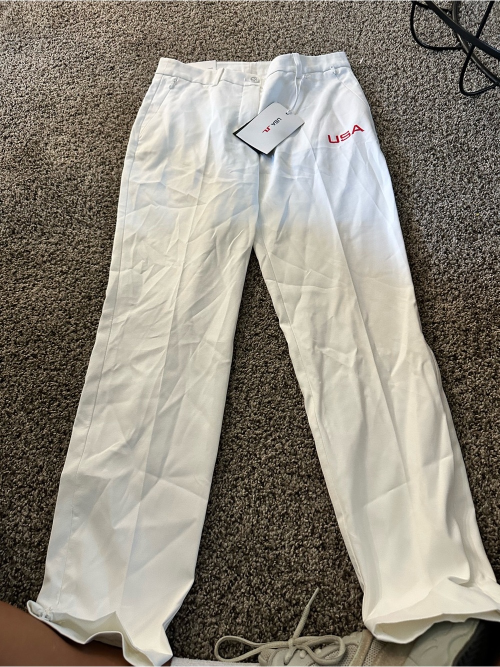 J.Lindeberg White Chinos with Red USA Embroidery